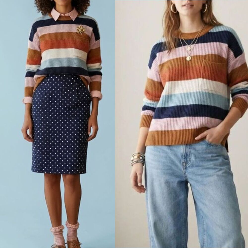 Madewell Thompson Pocket Pullover in Rainbow Stripe